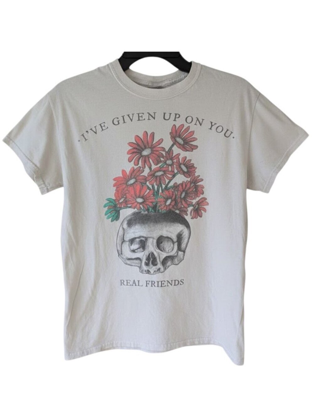 Real Friends Mens S White Given Up On You Skull Graphic T Shirt 18x24.5 Vintage